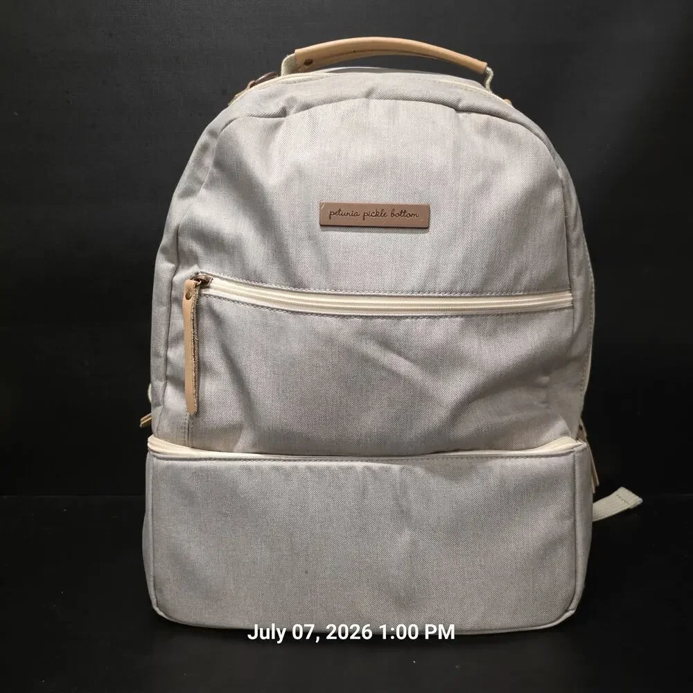 Petunia Pickle Bottom Gray Floral Diaper Bag Boxy Backpack With Changing Pad